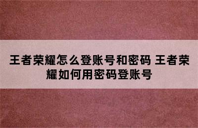 王者荣耀怎么登账号和密码 王者荣耀如何用密码登账号